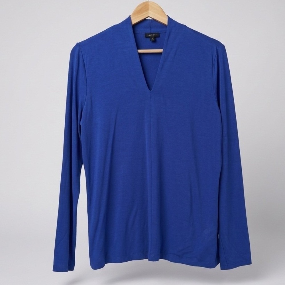 Talbots Womens Royal Blue Split Neck Long Sleeve Rayon Spandex Top Large L